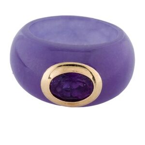 Lavender Jade, Amethyst, Gold Band Ring, size 6.5, preloved